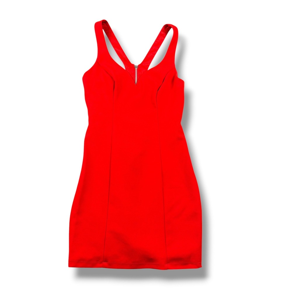 B. Darlin Womens Red Cage Back Zipper Front Bodycon Mini Dress Size 9/10 854